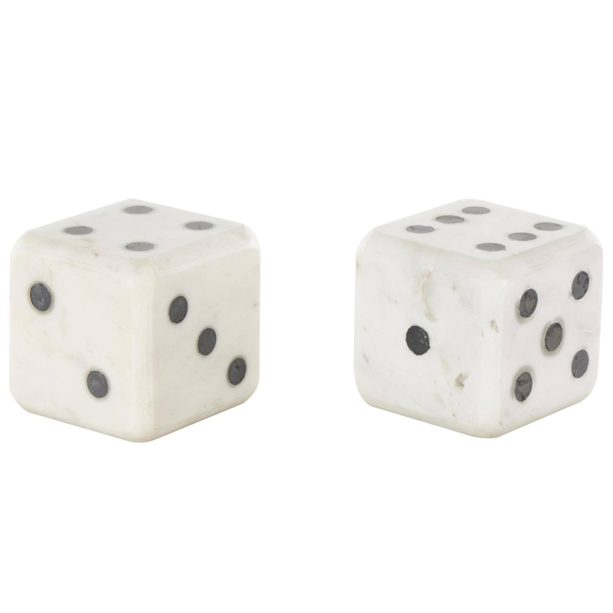 3.5" White Marble Dice Decorative Bookend Set